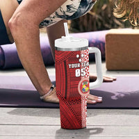 Custom Tonga Rugby Tumbler With Handle World Cup 2023 Coat Of Arms Ngatu Pattern LT05 - Polynesian Pride