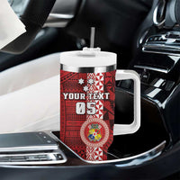 Custom Tonga Rugby Tumbler With Handle World Cup 2023 Coat Of Arms Ngatu Pattern LT05 - Polynesian Pride