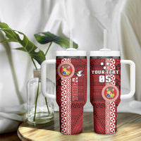 Custom Tonga Rugby Tumbler With Handle World Cup 2023 Coat Of Arms Ngatu Pattern LT05 - Polynesian Pride