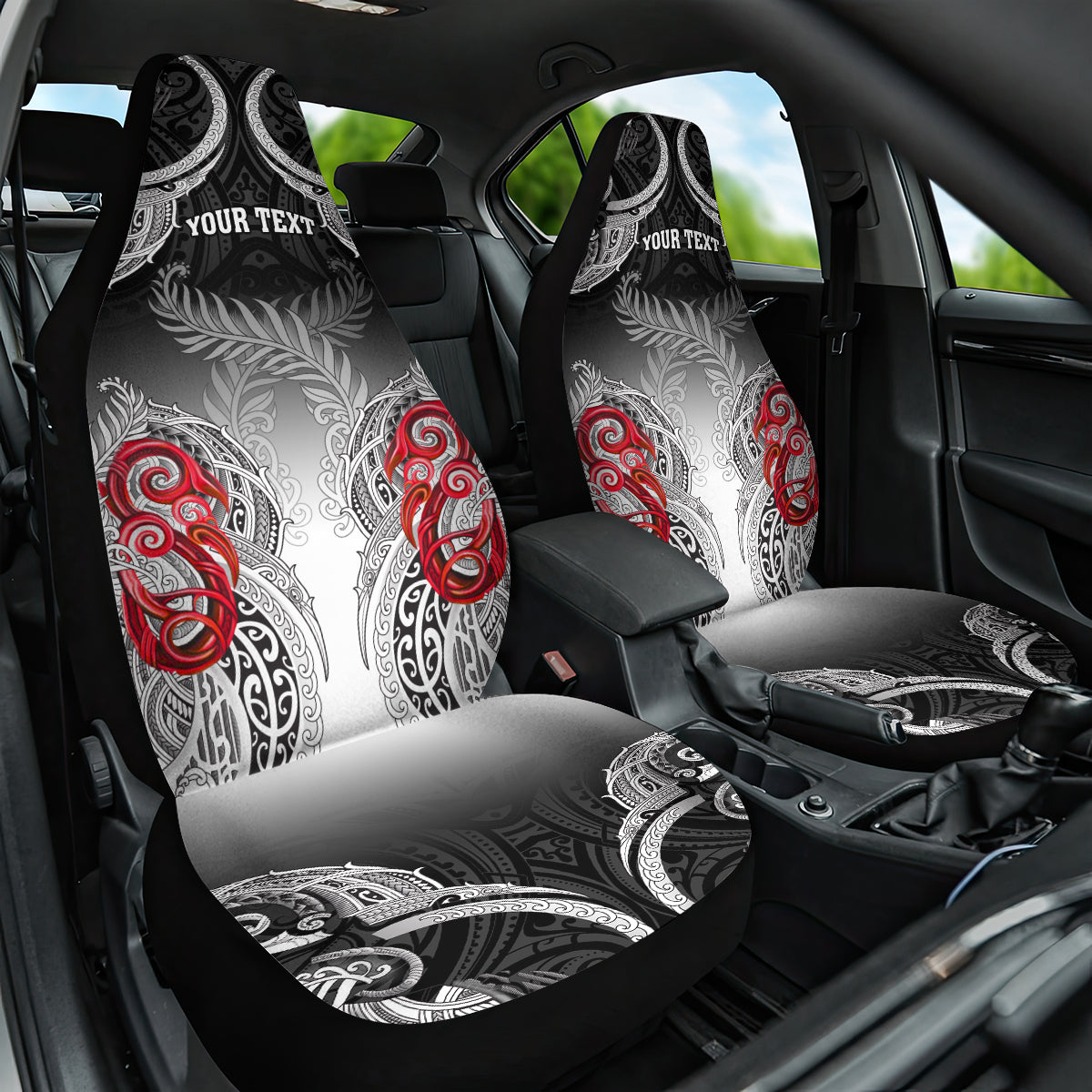 Personalised New Zealand Waitangi Day Car Seat Cover Aotearoa Te Ra O Waitangi Manaia Maori Pattern LT05 One Size Black - Polynesian Pride