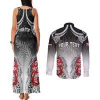 Personalised New Zealand Waitangi Day Couples Matching Tank Maxi Dress and Long Sleeve Button Shirt Aotearoa Te Ra O Waitangi Manaia Maori Pattern LT05 - Polynesian Pride