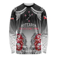 Personalised New Zealand Waitangi Day Long Sleeve Shirt Aotearoa Te Ra O Waitangi Manaia Maori Pattern LT05 Unisex Black - Polynesian Pride