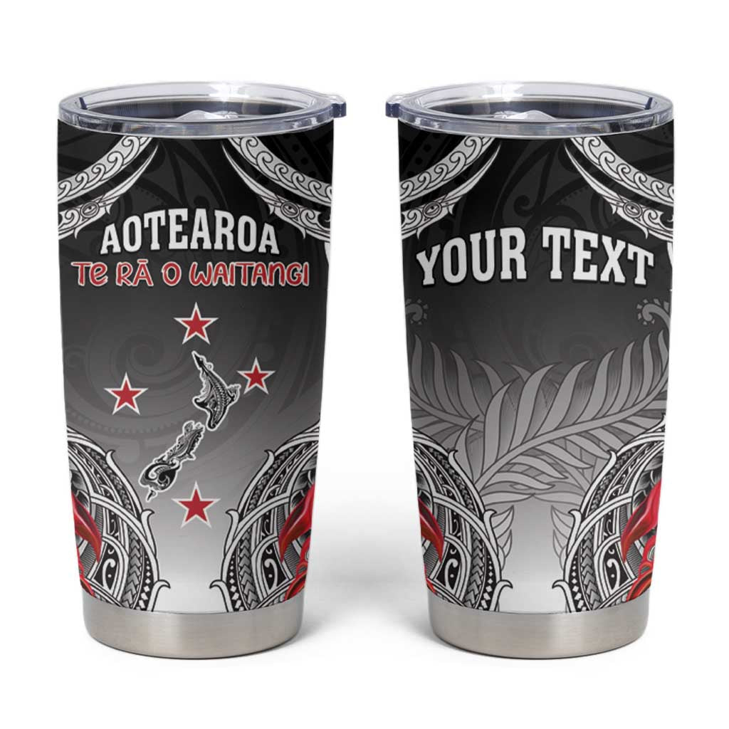 Personalised New Zealand Waitangi Day Tumbler Cup Aotearoa Te Ra O Waitangi Manaia Maori Pattern LT05 Black - Polynesian Pride
