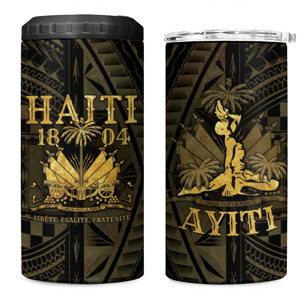 Haiti 1804 4 in 1 Can Cooler Tumbler Polynesian Gold Neg Maron LT05 One Size: 16 oz Gold - Polynesian Pride