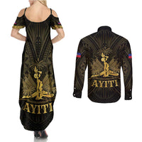 Haiti 1804 Couples Matching Summer Maxi Dress and Long Sleeve Button Shirt Polynesian Gold Neg Maron LT05 - Polynesian Pride