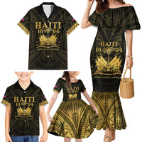 Haiti 1804 Family Matching Mermaid Dress and Hawaiian Shirt Polynesian Gold Neg Maron