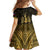 Haiti 1804 Family Matching Off Shoulder Short Dress and Hawaiian Shirt Polynesian Gold Neg Maron