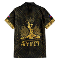 Haiti 1804 Family Matching Off Shoulder Short Dress and Hawaiian Shirt Polynesian Gold Neg Maron