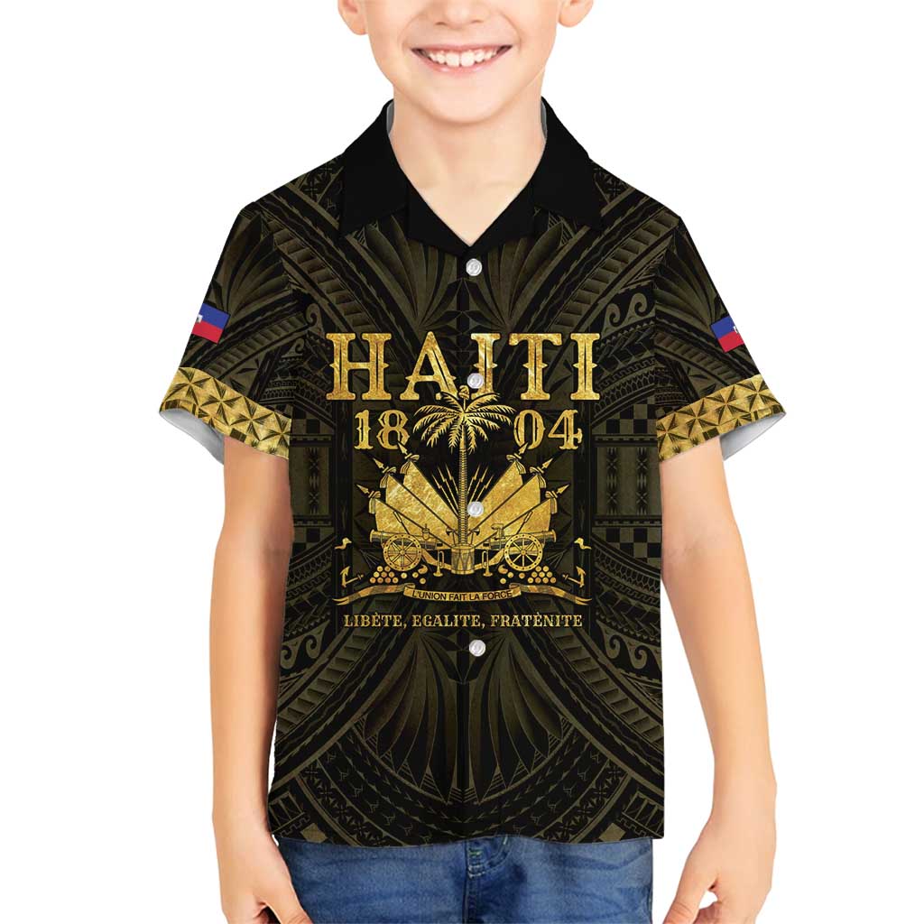 Haiti 1804 Family Matching Puletasi and Hawaiian Shirt Polynesian Gold Neg Maron