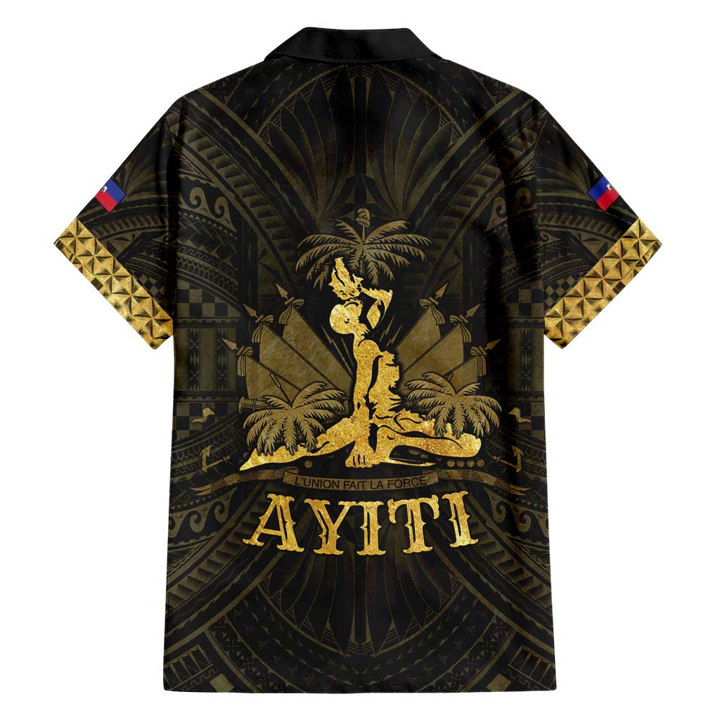 Haiti 1804 Family Matching Short Sleeve Bodycon Dress and Hawaiian Shirt Polynesian Gold Neg Maron