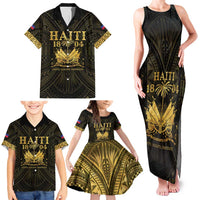 Haiti 1804 Family Matching Tank Maxi Dress and Hawaiian Shirt Polynesian Gold Neg Maron