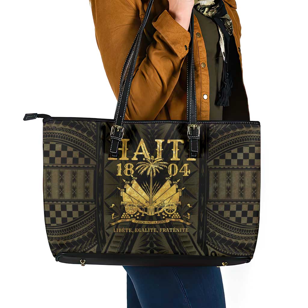 Haiti 1804 Leather Tote Bag Polynesian Gold Neg Maron LT05 - Polynesian Pride