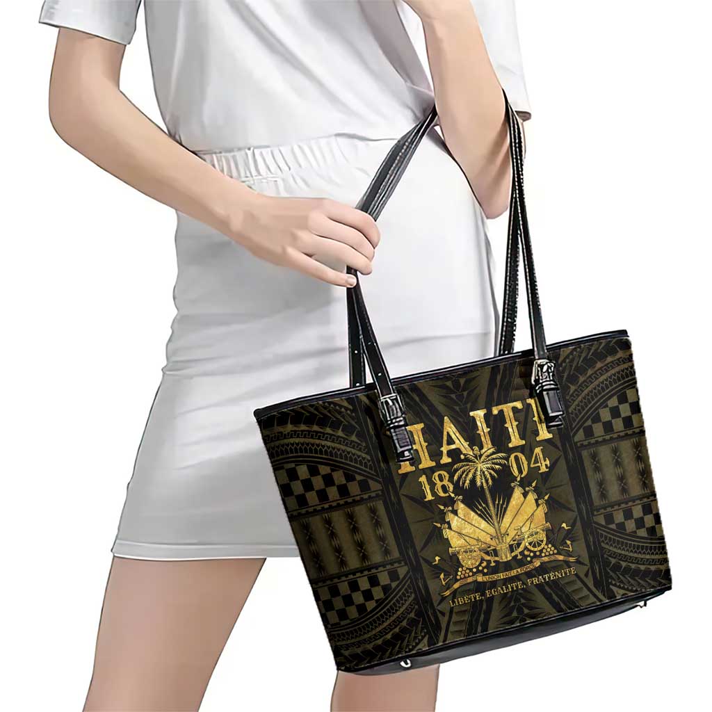 Haiti 1804 Leather Tote Bag Polynesian Gold Neg Maron LT05 - Polynesian Pride