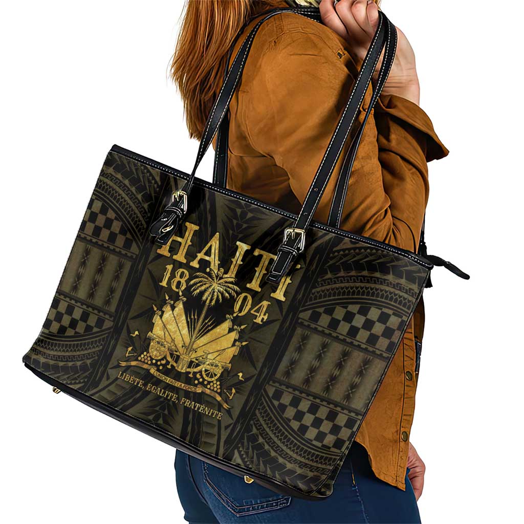 Haiti 1804 Leather Tote Bag Polynesian Gold Neg Maron LT05 - Polynesian Pride