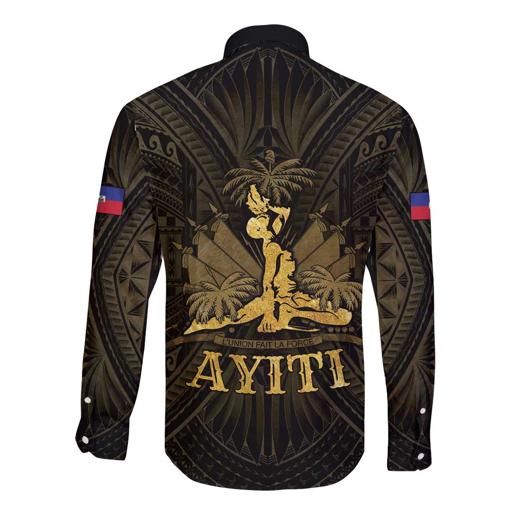 Haiti 1804 Long Sleeve Button Shirt Polynesian Gold Neg Maron