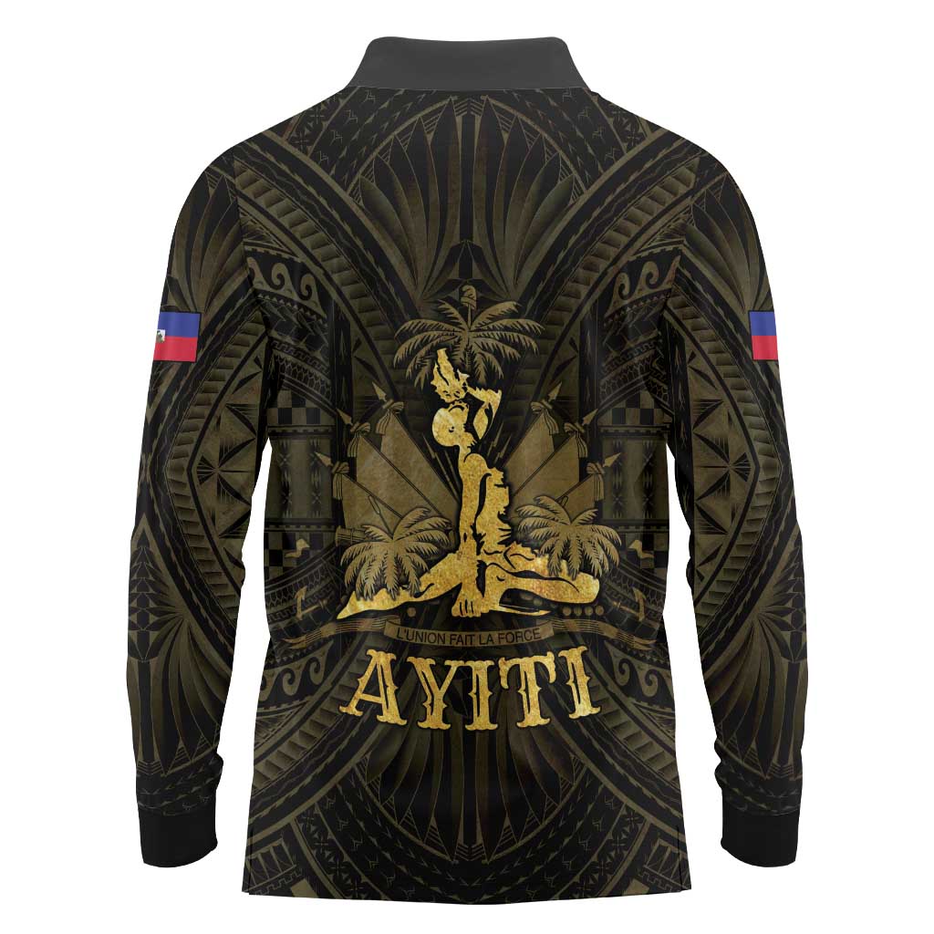 Haiti 1804 Long Sleeve Polo Shirt Polynesian Gold Neg Maron