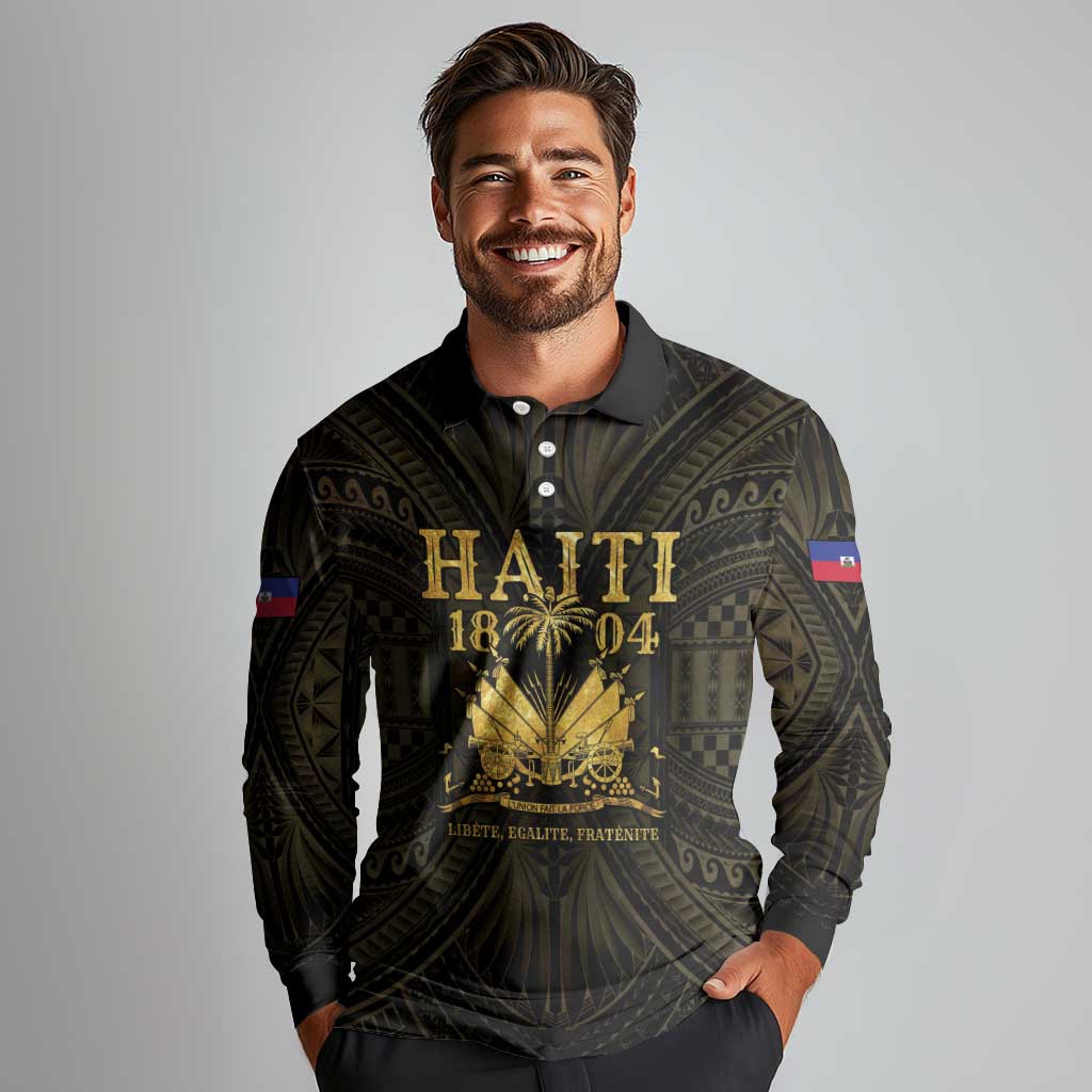 Haiti 1804 Long Sleeve Polo Shirt Polynesian Gold Neg Maron
