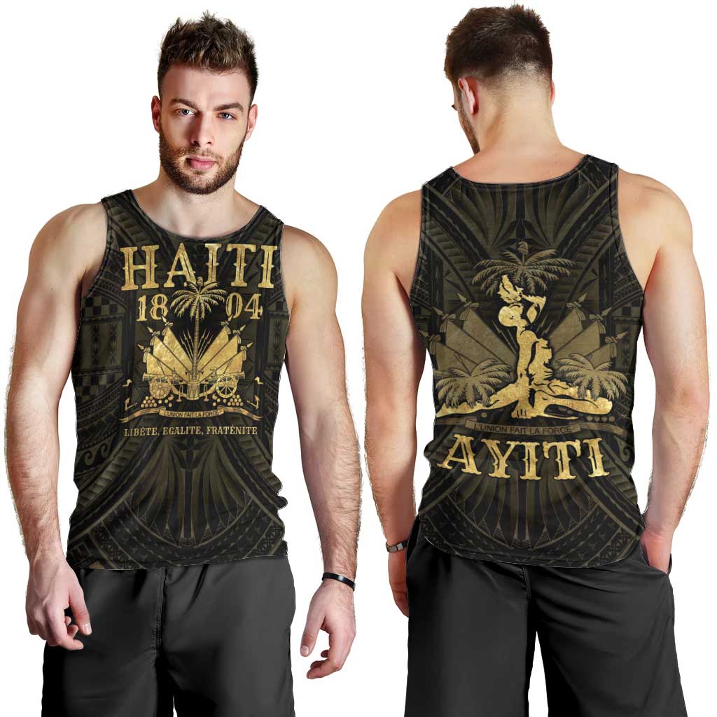 Haiti 1804 Men Tank Top Polynesian Gold Neg Maron LT05 - Polynesian Pride