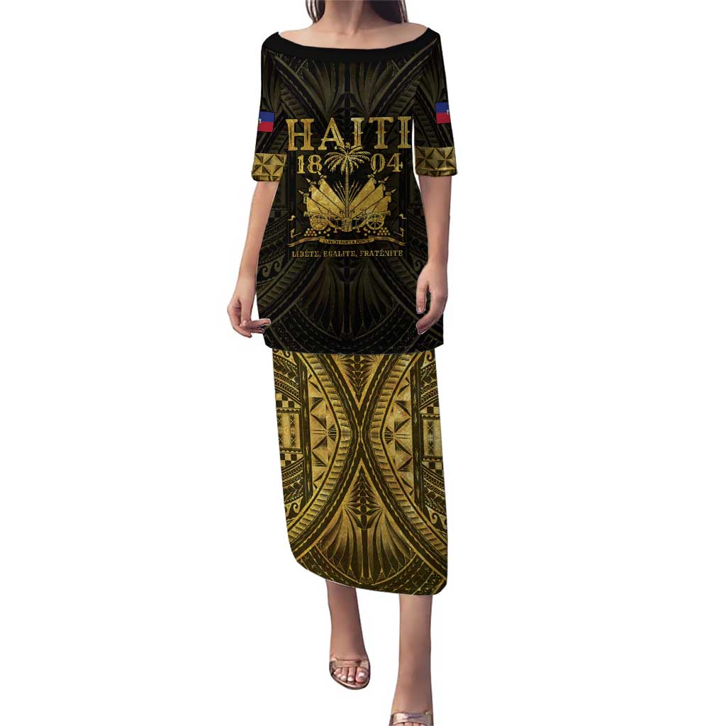 Haiti 1804 Puletasi Polynesian Gold Neg Maron LT05 Long Dress Gold - Polynesian Pride
