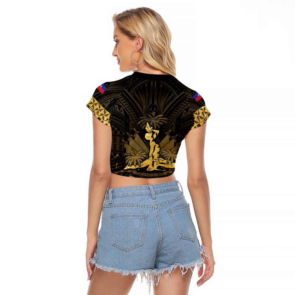 Haiti 1804 Raglan Cropped T Shirt Polynesian Gold Neg Maron LT05 - Polynesian Pride