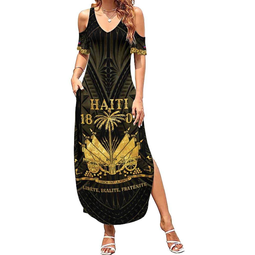 Haiti 1804 Summer Maxi Dress Polynesian Gold Neg Maron LT05 Women Gold - Polynesian Pride
