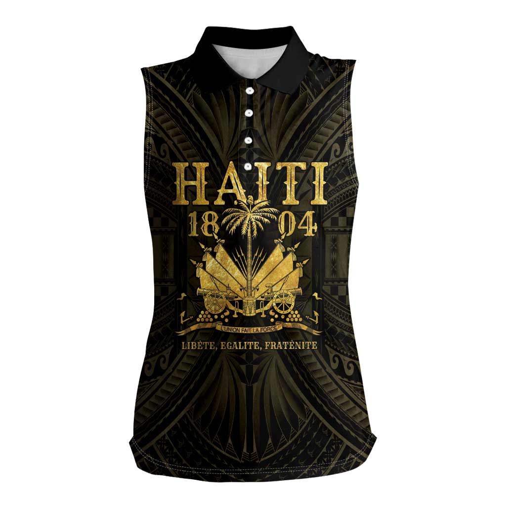 Haiti 1804 Women Sleeveless Polo Shirt Polynesian Gold Neg Maron