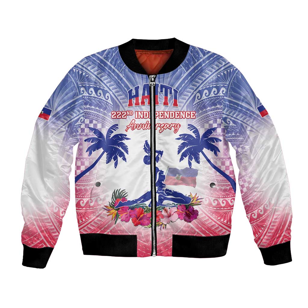 Personalised Haiti Independence Day Bomber Jacket Neg Maron Polynesian Style LT05 Unisex Blue - Polynesian Pride