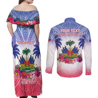 Personalised Haiti Independence Day Couples Matching Off Shoulder Maxi Dress and Long Sleeve Button Shirt Neg Maron Polynesian Style LT05 - Polynesian Pride