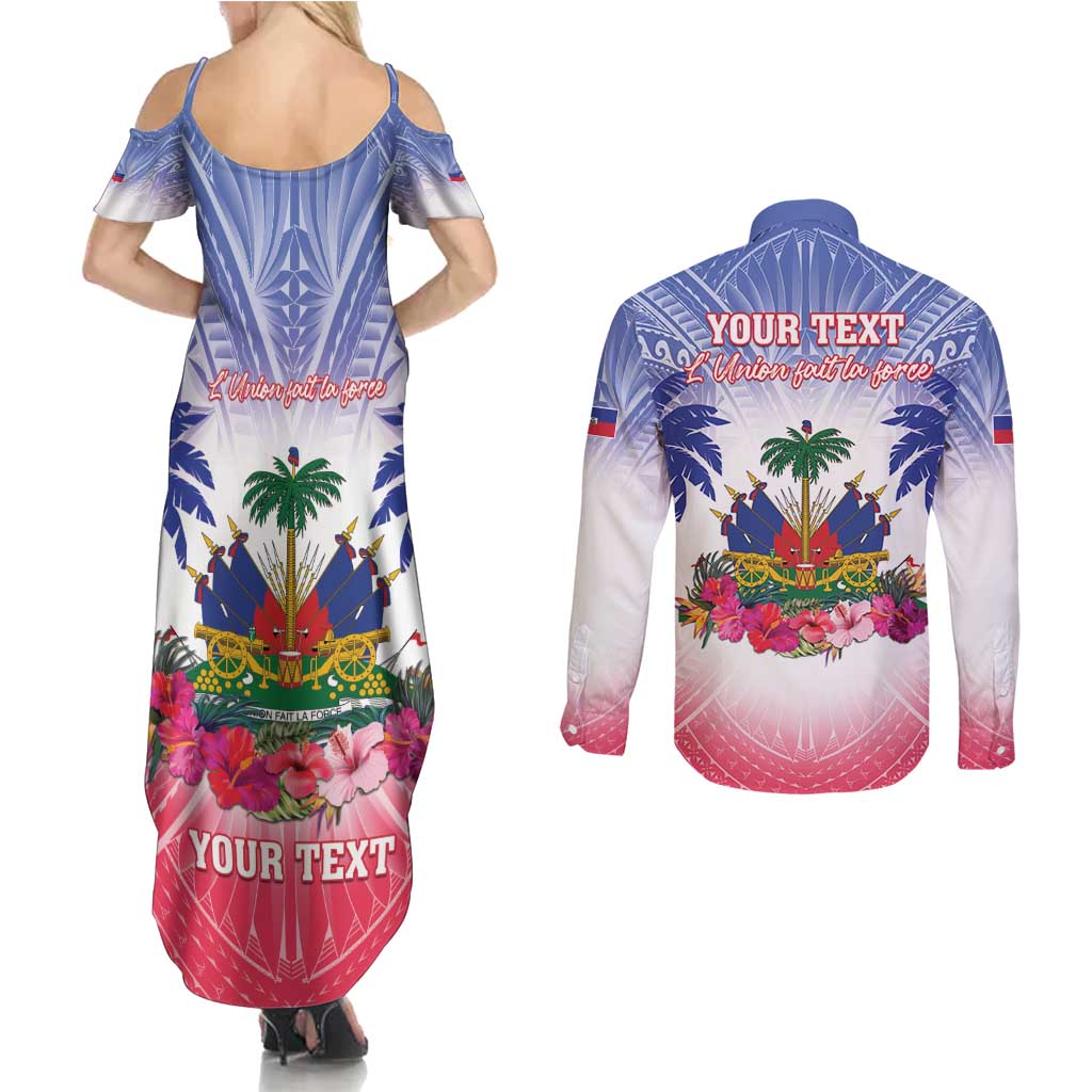 Personalised Haiti Independence Day Couples Matching Summer Maxi Dress and Long Sleeve Button Shirt Neg Maron Polynesian Style LT05 - Polynesian Pride