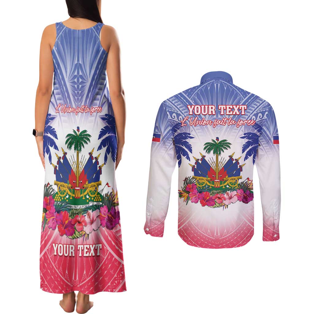 Personalised Haiti Independence Day Couples Matching Tank Maxi Dress and Long Sleeve Button Shirt Neg Maron Polynesian Style LT05 - Polynesian Pride