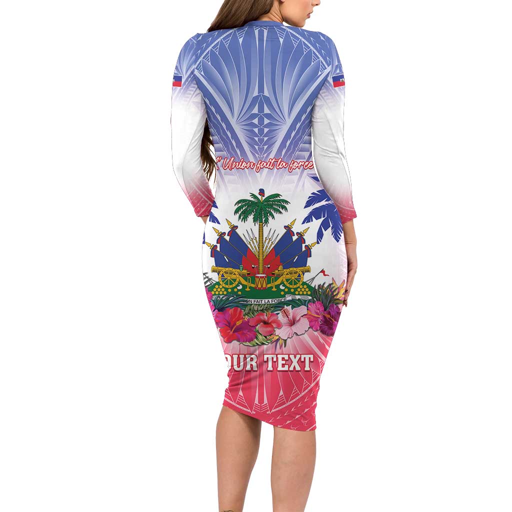 Personalised Haiti Independence Day Family Matching Long Sleeve Bodycon Dress and Hawaiian Shirt Neg Maron Polynesian Style LT05