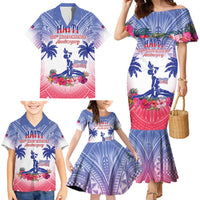 Personalised Haiti Independence Day Family Matching Mermaid Dress and Hawaiian Shirt Neg Maron Polynesian Style LT05