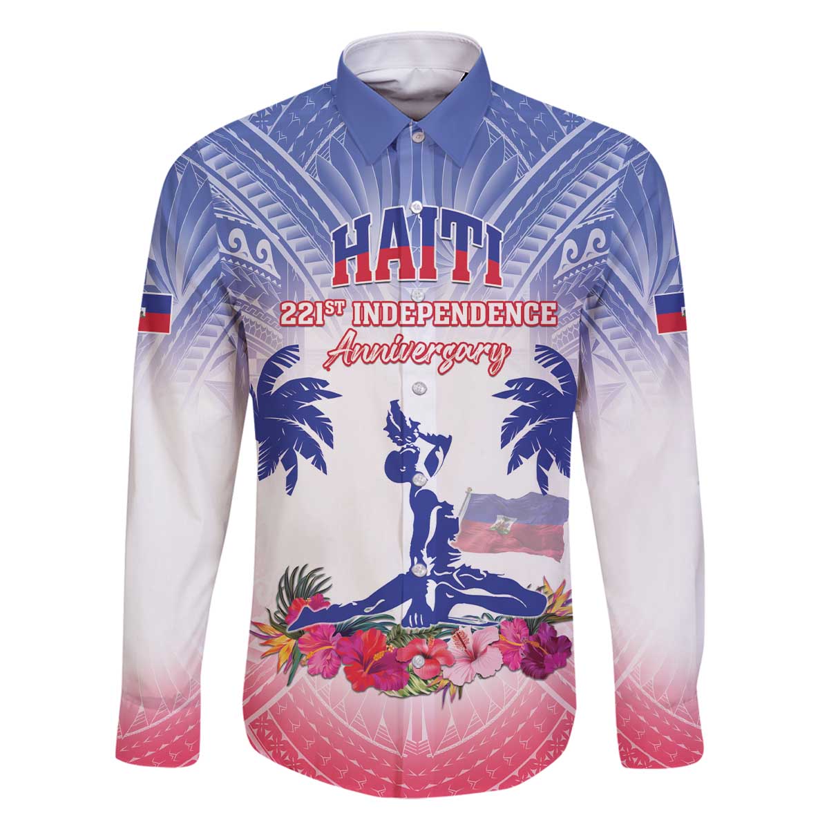 Personalised Haiti Independence Day Family Matching Off The Shoulder Long Sleeve Dress and Hawaiian Shirt Neg Maron Polynesian Style