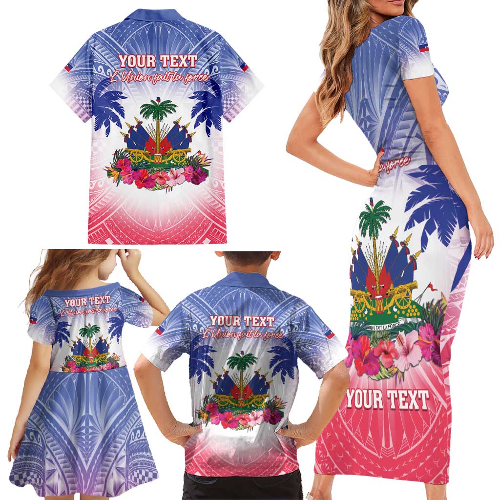 Personalised Haiti Independence Day Family Matching Short Sleeve Bodycon Dress and Hawaiian Shirt Neg Maron Polynesian Style LT05