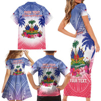 Personalised Haiti Independence Day Family Matching Short Sleeve Bodycon Dress and Hawaiian Shirt Neg Maron Polynesian Style LT05