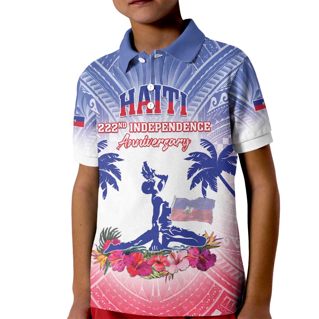 Personalised Haiti Independence Day Kid Polo Shirt Neg Maron Polynesian Style LT05