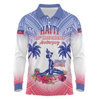 Personalised Haiti Independence Day Long Sleeve Polo Shirt Neg Maron Polynesian Style