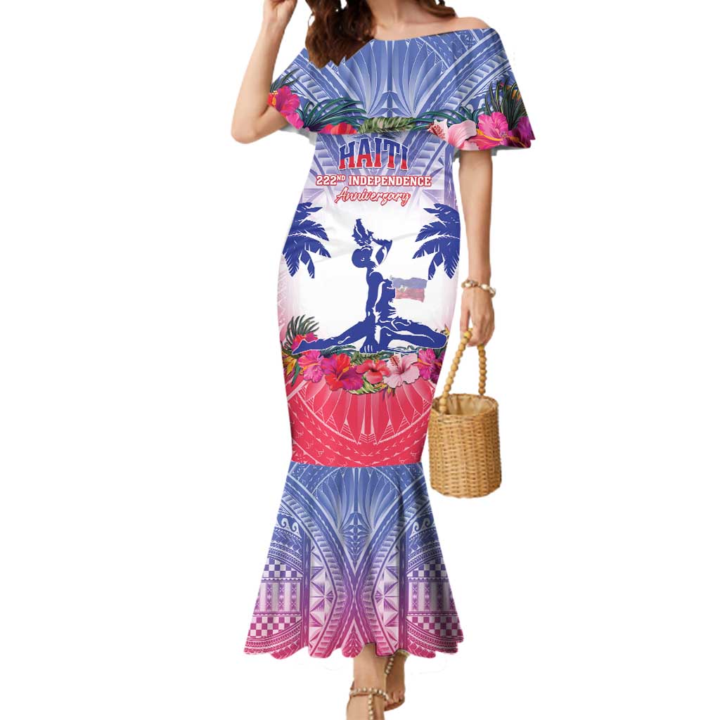 Personalised Haiti Independence Day Mermaid Dress Neg Maron Polynesian Style LT05 Women Blue - Polynesian Pride