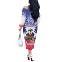 Personalised Haiti Independence Day Off The Shoulder Long Sleeve Dress Neg Maron Polynesian Style LT05