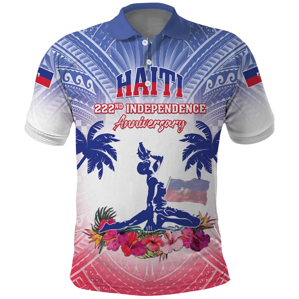 Personalised Haiti Independence Day Polo Shirt Neg Maron Polynesian Style LT05 Blue - Polynesian Pride