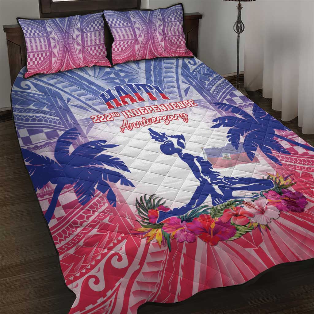 Haiti Independence Day Quilt Bed Set Neg Maron Polynesian Style LT05 Blue - Polynesian Pride