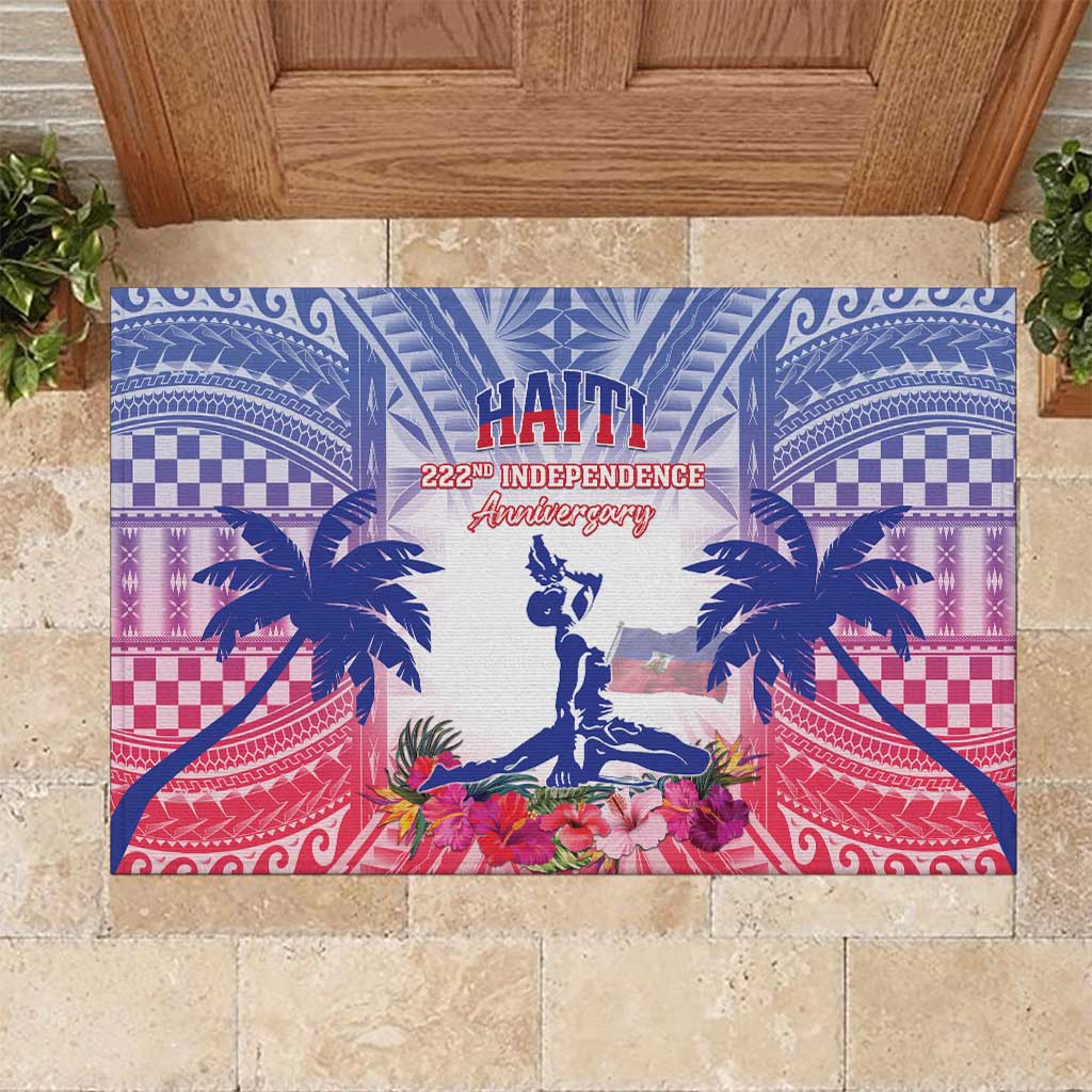 Haiti Independence Day Rubber Doormat Neg Maron Polynesian Style LT05 Blue - Polynesian Pride