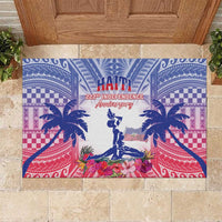Haiti Independence Day Rubber Doormat Neg Maron Polynesian Style LT05 Blue - Polynesian Pride