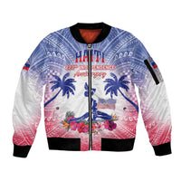 Personalised Haiti Independence Day Sleeve Zip Bomber Jacket Neg Maron Polynesian Style LT05 Unisex Blue - Polynesian Pride