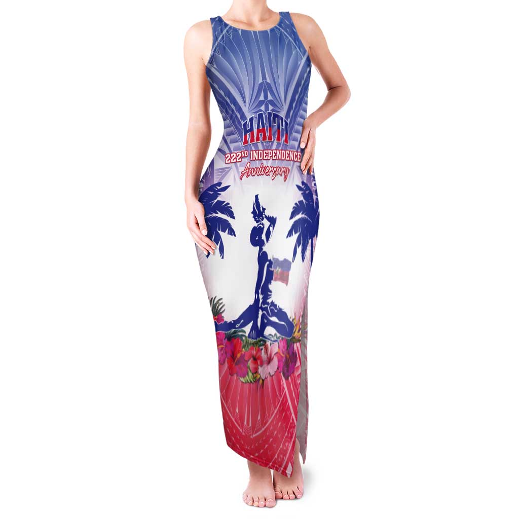 Personalised Haiti Independence Day Tank Maxi Dress Neg Maron Polynesian Style LT05 Women Blue - Polynesian Pride