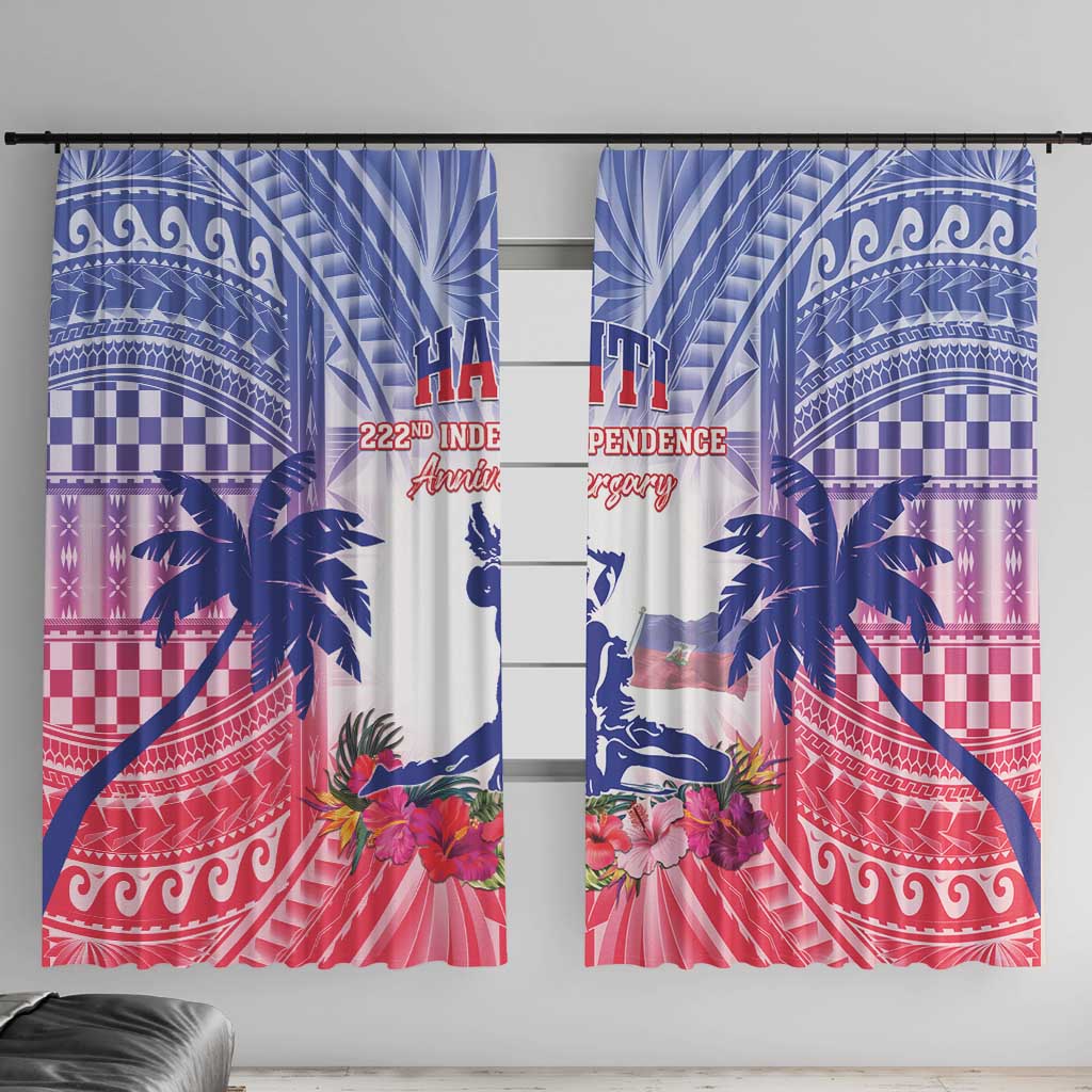 Haiti Independence Day Window Curtain Neg Maron Polynesian Style LT05 With Hooks Blue - Polynesian Pride