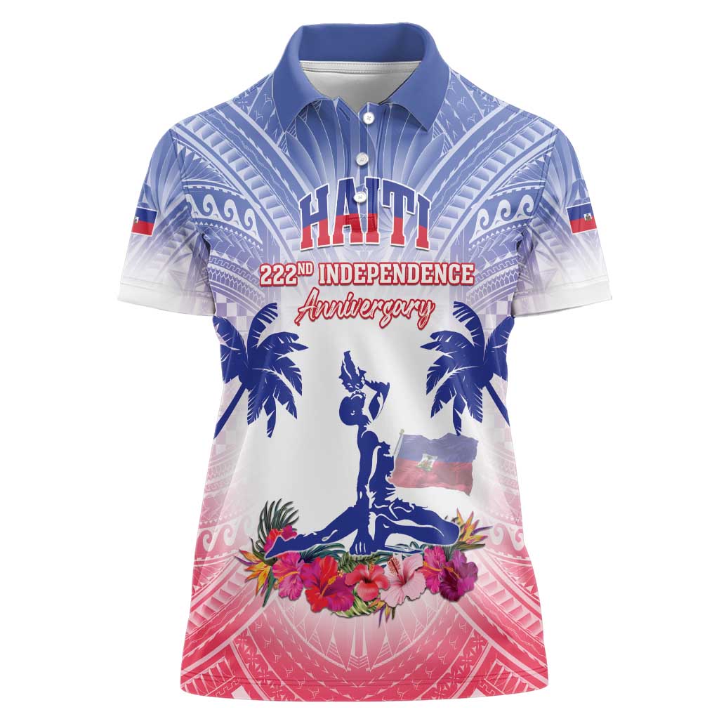 Personalised Haiti Independence Day Women Polo Shirt Neg Maron Polynesian Style LT05 Female Blue - Polynesian Pride