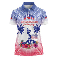Personalised Haiti Independence Day Women Polo Shirt Neg Maron Polynesian Style LT05 Female Blue - Polynesian Pride