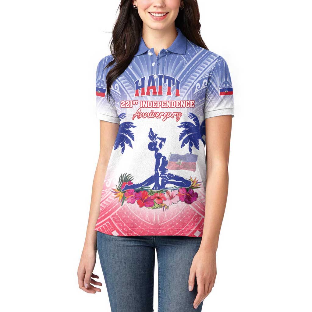 Personalised Haiti Independence Day Women Polo Shirt Neg Maron Polynesian Style