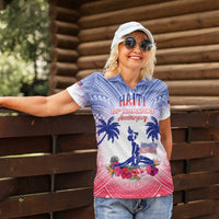 Personalised Haiti Independence Day Women Polo Shirt Neg Maron Polynesian Style